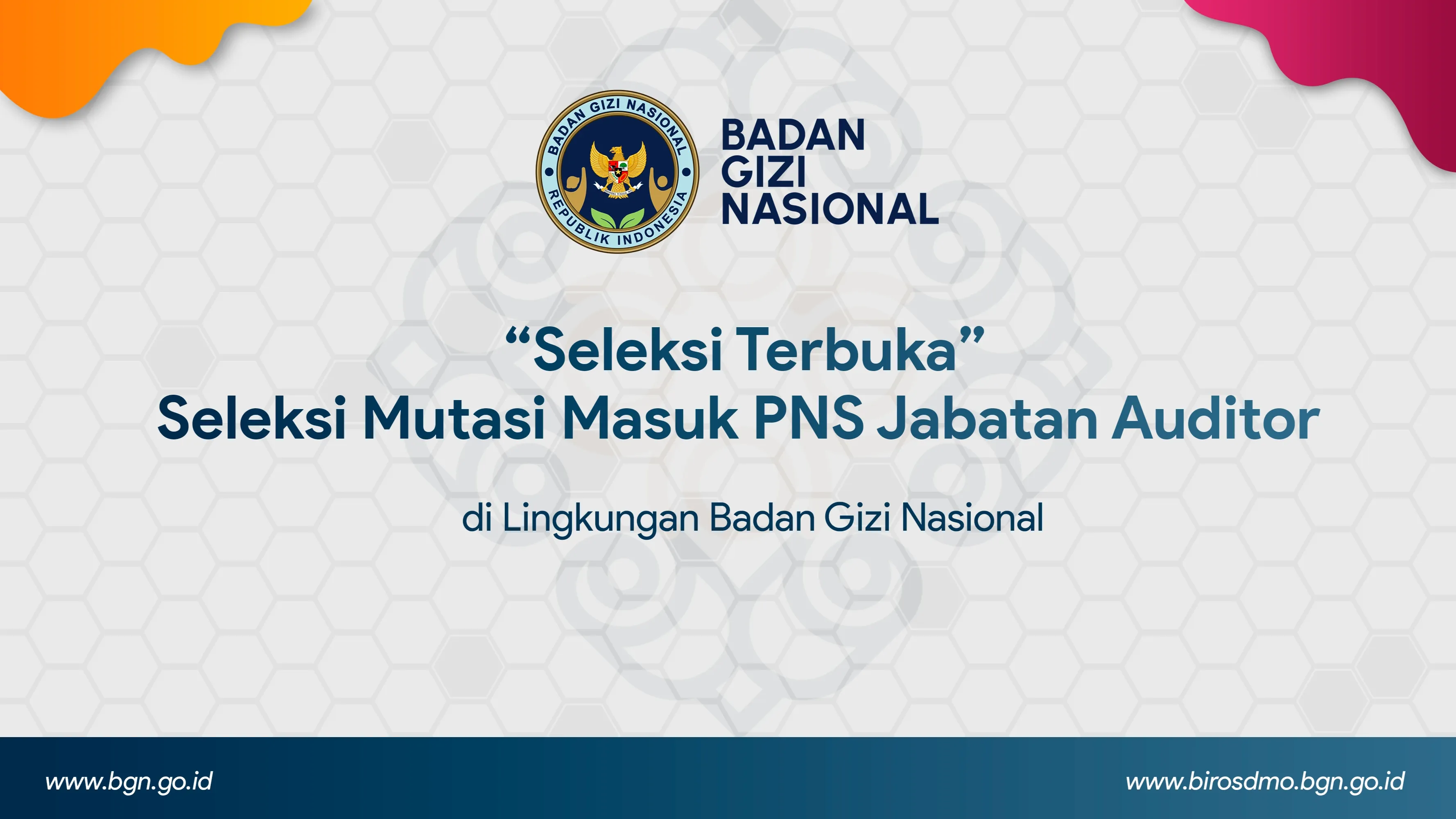 Seleksi Terbuka - Seleksi Mutasi Masuk PNS Jabatan Auditor di Lingkungan Badan Gizi Nasional Sarolangun